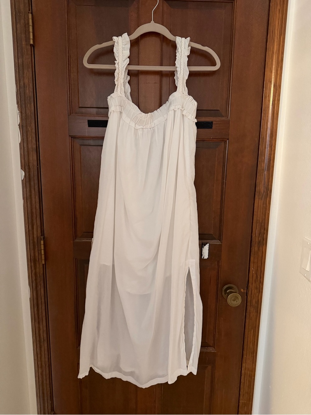J. Crew White Smocked-Strap Poolside Cover-up Dress with Side Slit